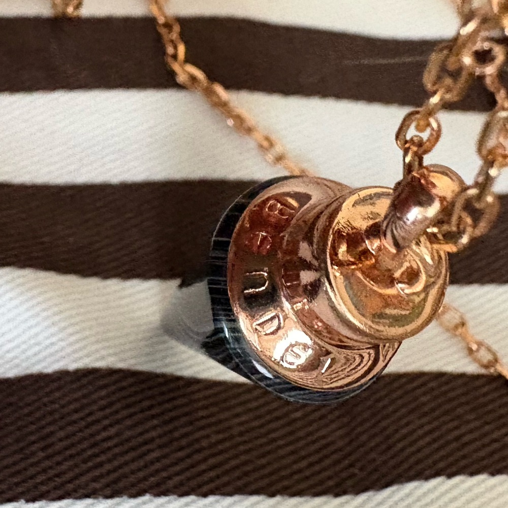 Henri Bendel Rose Gold Black Marble Conic Pendant Necklace 32” - Picture 5 of 7
